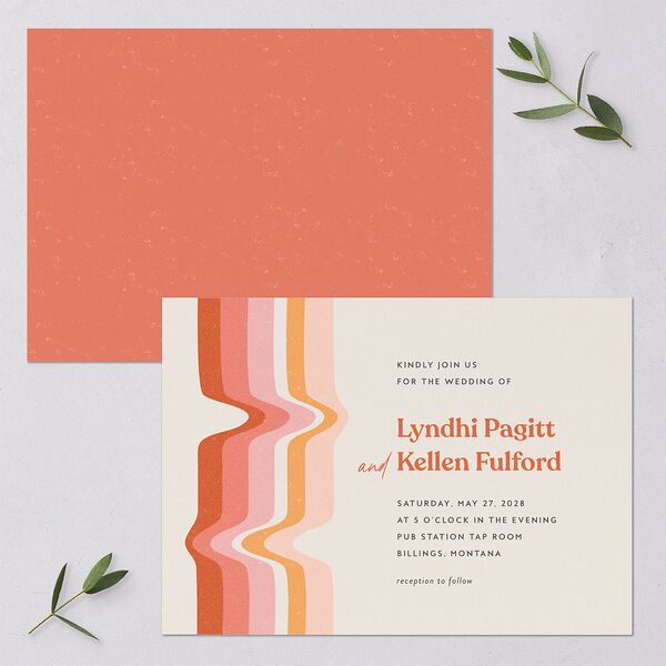 Groovy Lines Wedding Invitations Coral Pink Signature Blank No Standard