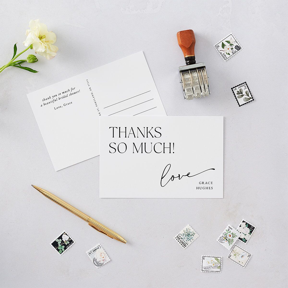 Nothing Fancy Bridal Shower Thank You Postcards Pure White