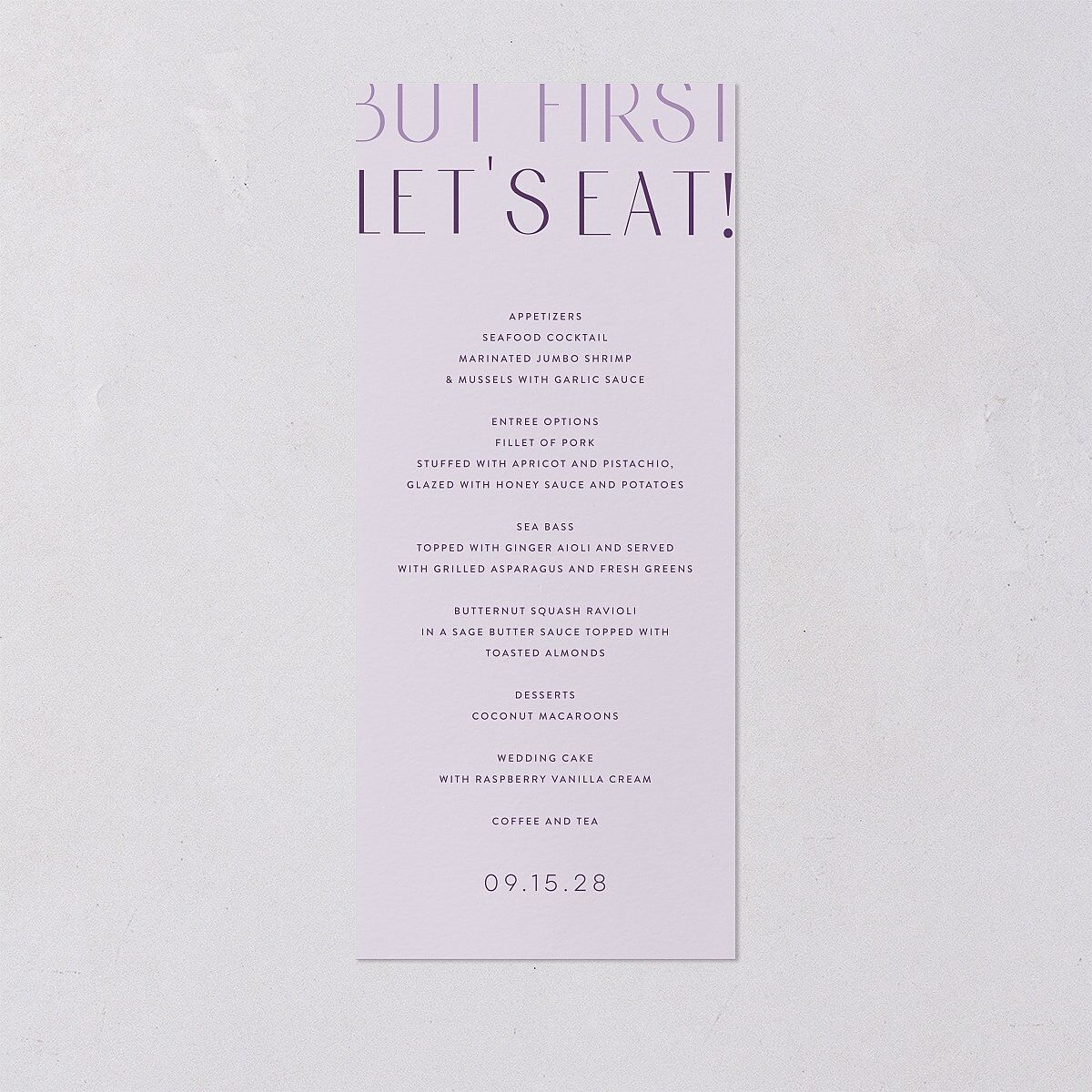 Real Talk Menus Sheer Lilac Signature