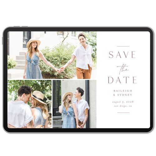 Side Panel Digital Save the Date Cards Mauve Dusty Blue Lets Celebrate Standard