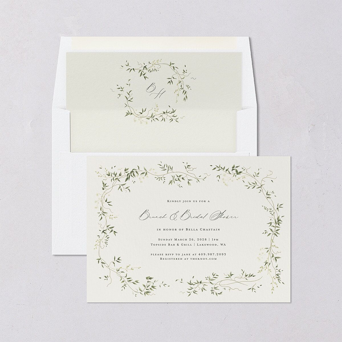 Dainty Fairytale Greenery Bridal Shower Invitations Hunter Green Signature Blank