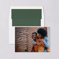 Floral Accent Save The Date Cards Off-White Signature smooth Blank No Standard