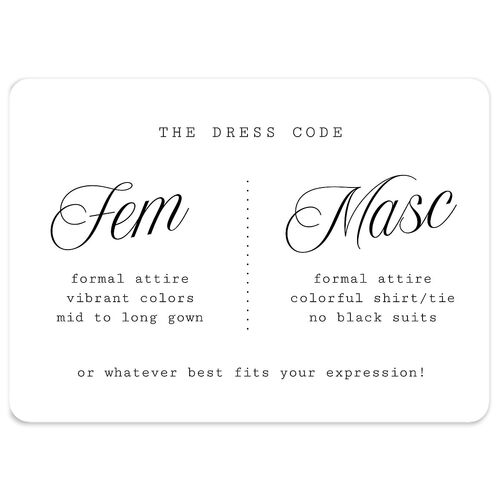 Vintage Script Wedding Attire Cards Pure White Signature Rounded