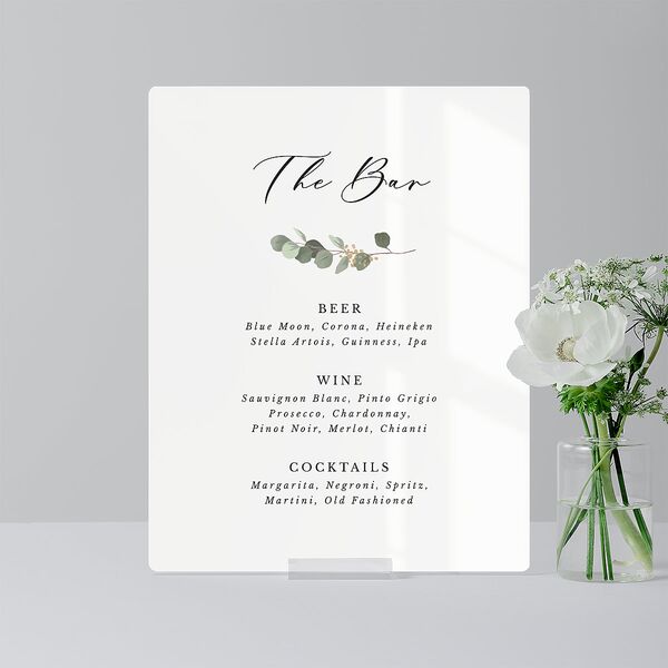 Eucalyptus Frame Acrylic Bar Tabletop Sign Small Pure White Standard Acrylic S Tabletop Bar