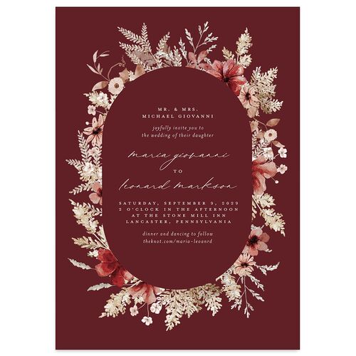 Bohemian Garden Wedding Invitations Maroon Signature Blank No Standard