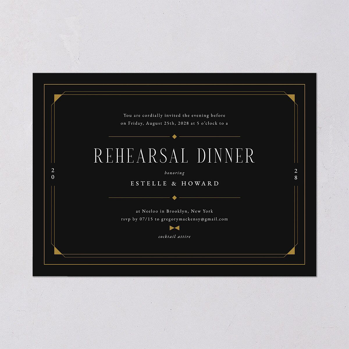 Old Hollywood Glam Rehearsal Dinner Invitations Charcoal Signature Blank Standard