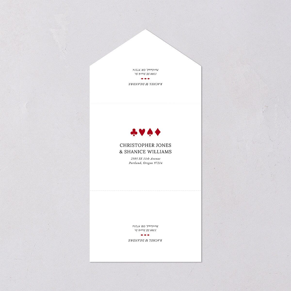 Las Vegas Playing Card All-in-One Wedding Invitations Jewel Red Signature Light Both Recipient and Return Addresses No