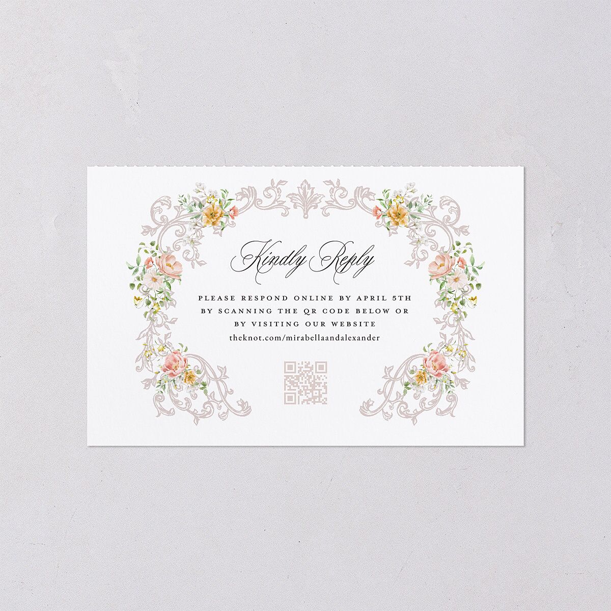 Elegant Floral Regency All-in-One Wedding Invitations Pink Cotton Signature Light Both Recipient and Return Addresses No