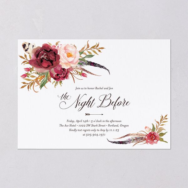 Bohemian Floral Rehearsal Dinner Invitations Merlot Signature Blank Standard