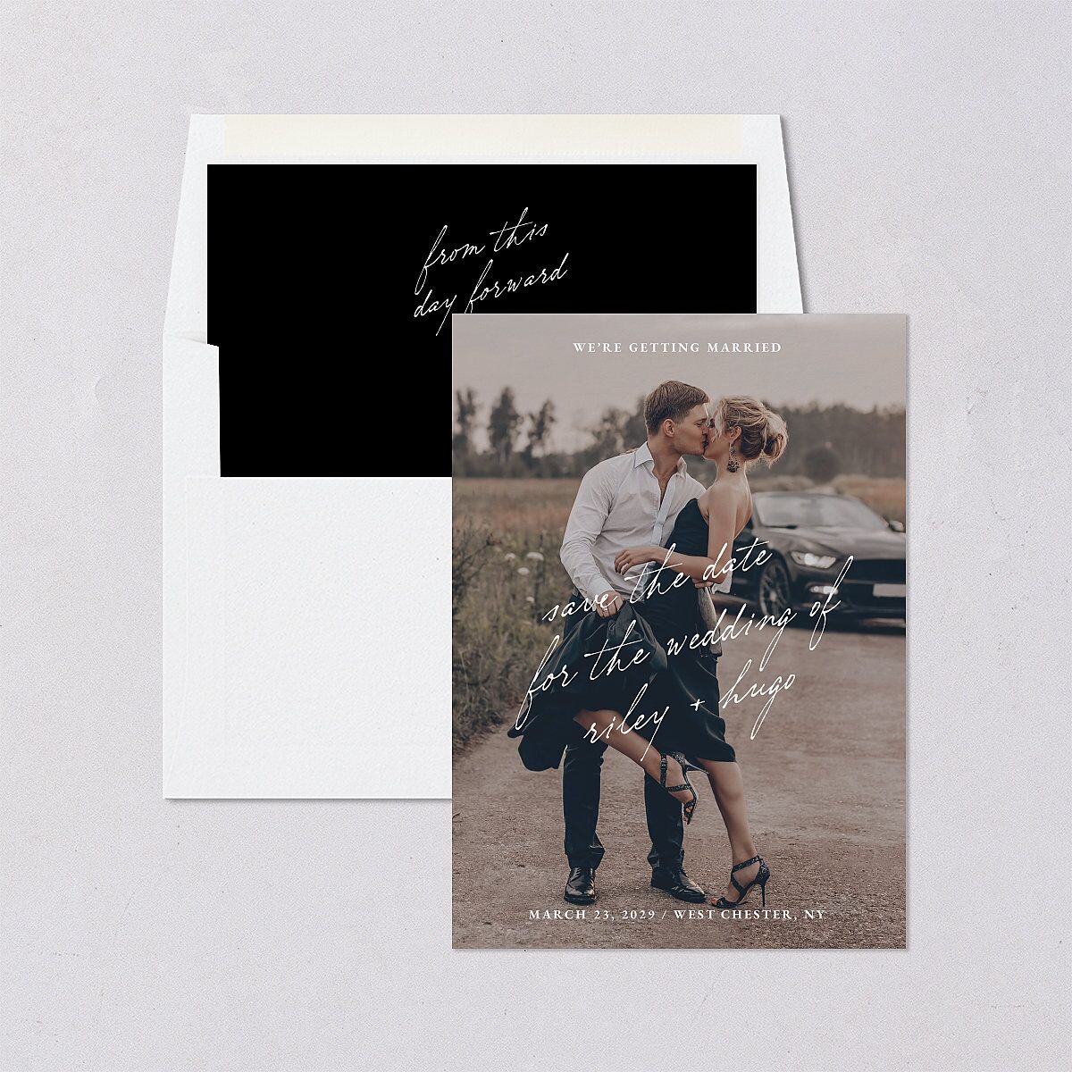 Scripted Announcement Save the Date Cards Licorice Signature smooth Blank No Standard