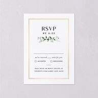 Greenery Frame Foil Wedding Response Cards Gold Pure White Signature Standard