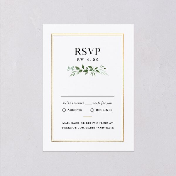 Greenery Frame Foil Wedding Response Cards Gold Pure White Signature Standard