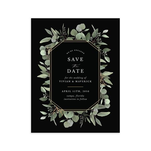 Elegant Eucalyptus Botanical Save the Date Petite Cards Midnight Signature smooth Blank No Standard