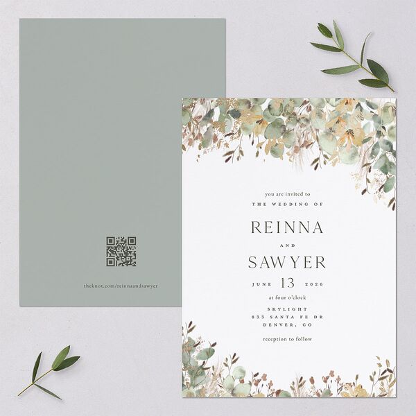 Eucalyptus Edges Wedding Invitations Gold Pure White Signature Blank No