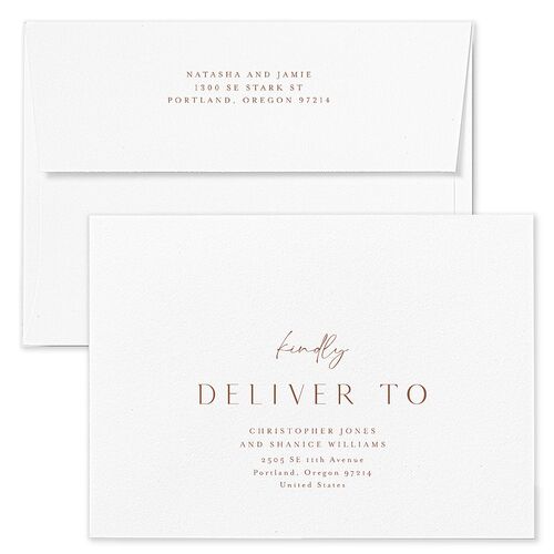 Simple Gallery Save The Date Card Envelopes Camel White Both Recipient and Return Addresses Signature Standard