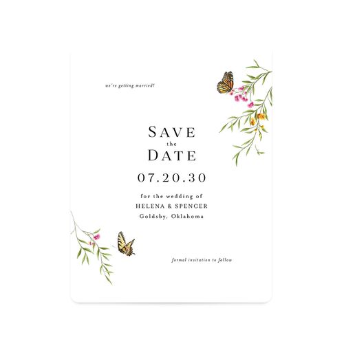 Rustic Butterfly Garden Save The Date Magnets Pure White Magnet Paper