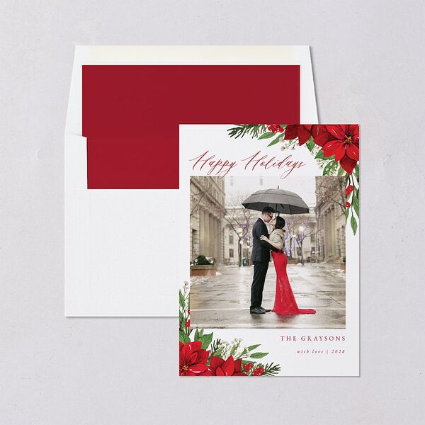 Beloved Poinsettia Holiday Cards Crimson Signature Blank