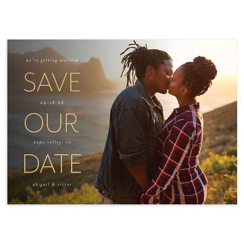 Sidebar Save The Date Cards Gold Navy Signature smooth Blank No Standard