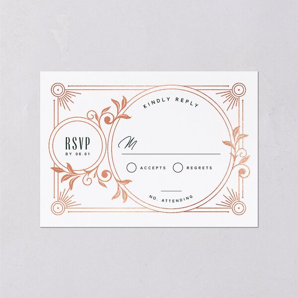 Ornate Elegance Wedding Response Cards Rose Gold Dark Emerald Signature Standard