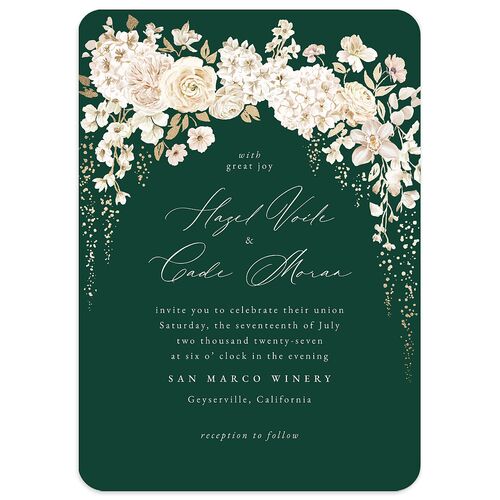 Luxury Floral Foil Wedding Invitations Gold Dark Emerald Signature Blank No Rounded