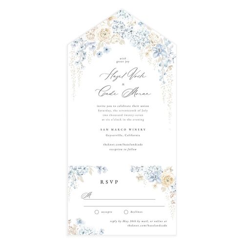 Luxury Floral All-in-One Wedding Invitations Dusty Blue Signature Light Both Recipient and Return Addresses No