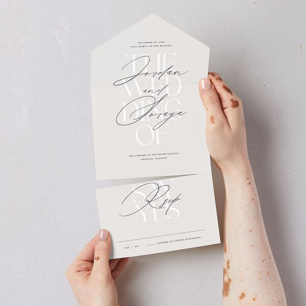 Overlay All-in-One Wedding Invitations Dark Navy Signature Light Both Recipient and Return Addresses No