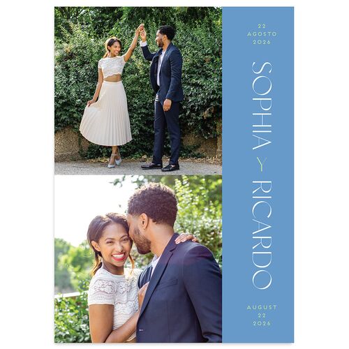 Color del Amor Bilingual Foreign Language Save The Date Cards Sea Blue Signature smooth Blank No Standard