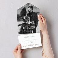 Polished Photo Foil All-in-One Wedding Invitations Emerald Signature Light Both Recipient and Return Addresses No
