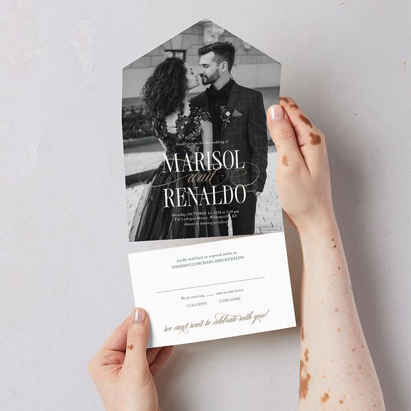 Polished Photo Foil All-in-One Wedding Invitations Emerald Signature Light Both Recipient and Return Addresses No