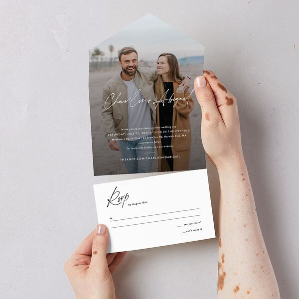 Modern Gallery All-in-One Wedding Invitations Pure White Signature Light Both Recipient and Return Addresses No