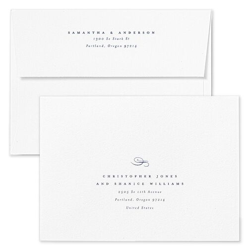 Flourishing Love Wedding Invitation Envelopes Terracotta Navy Both Recipient and Return Addresses Standard Signature
