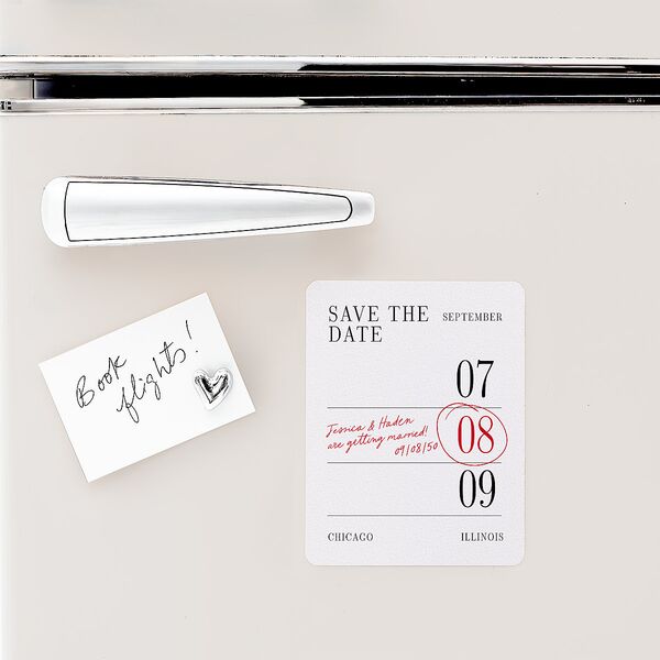 Modern Circled Calendar Date Save The Date Magnets Jewel Red Magnet Paper