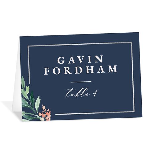 Gilded Botanical Foil Place Cards Silver Moody Blue Signature