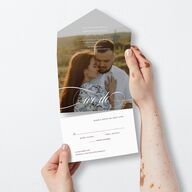 Photo Vow All-in-One Wedding Invitations Burgundy Signature Light Both Recipient and Return Addresses No