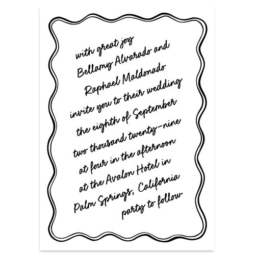Modern Hand Drawn Wavy Frame Wedding Invitations Licorice Signature Blank Standard No