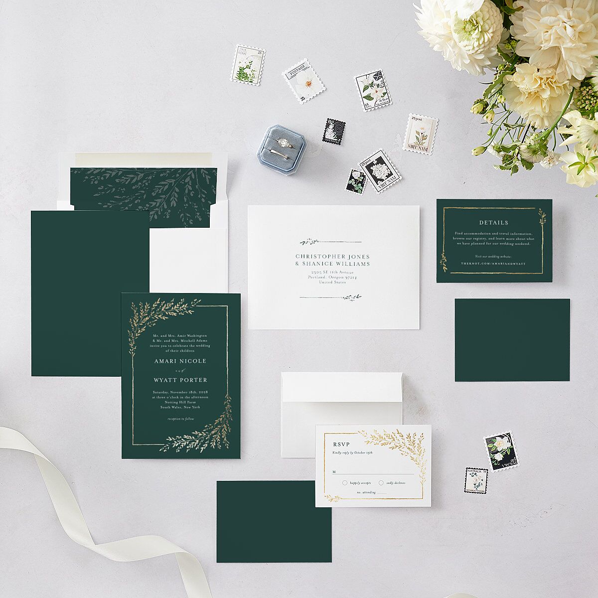 Exquisite Branches Botanical Wedding Invitations Gold Deep Lake Signature Blank No Standard