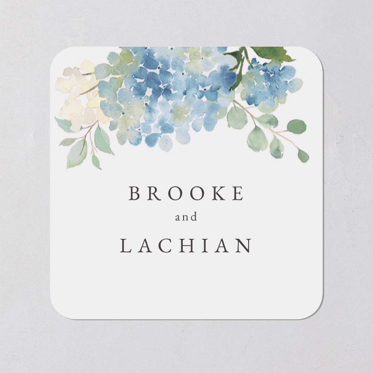 Elegant Hydrangea Wedding Stickers Dusty Blue Soft Square