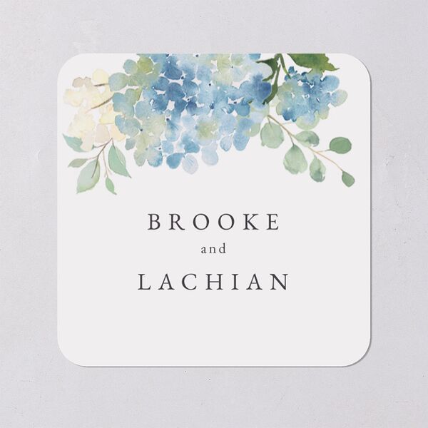 Elegant Hydrangea Wedding Stickers Dusty Blue Soft Square