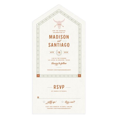 Hitched in Texas All-in-One Wedding Invitations Terracotta Signature Light Both Recipient and Return Addresses No