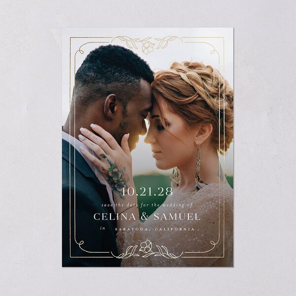 Floral Opulence Foil Save the Date Cards Gold Champagne Signature smooth Blank No Standard
