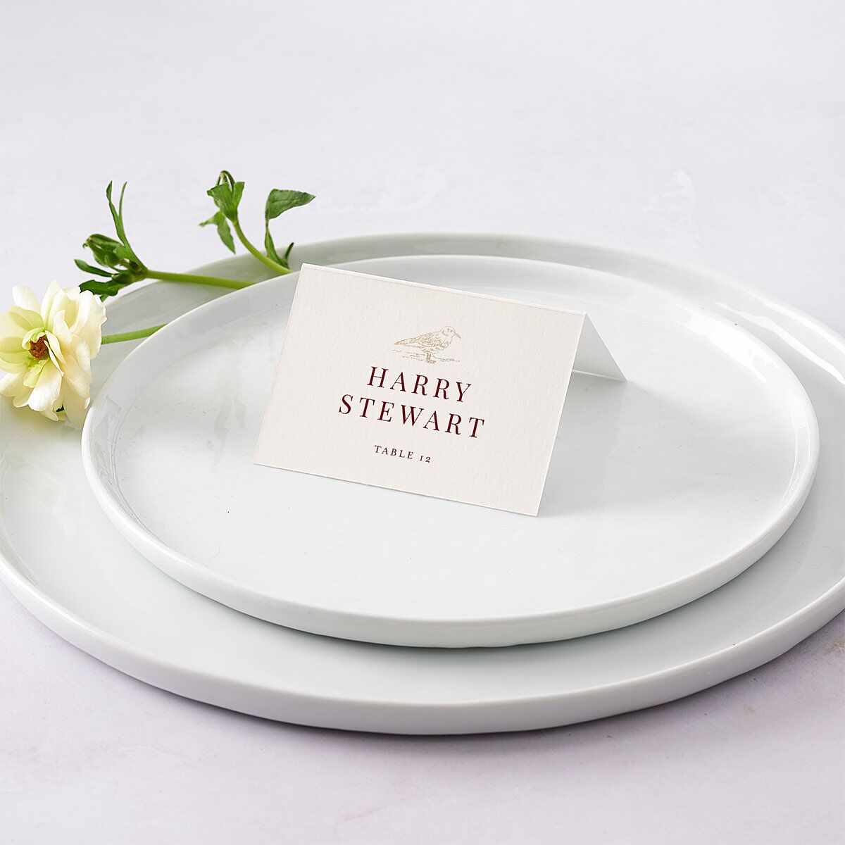 Elegant Lighthouse Foil Place Cards Gold Maroon Signature