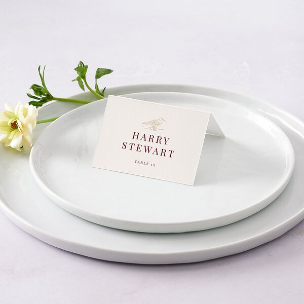 Elegant Lighthouse Foil Place Cards Gold Maroon Signature