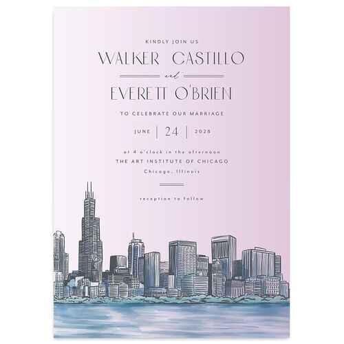 Watercolor Chicago Wedding Invitations French Violet Signature Blank No Standard