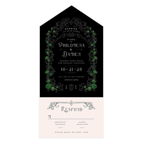 Gothic Gate All-in-One Wedding Invitations Green Apple Signature Light Both Recipient and Return Addresses No