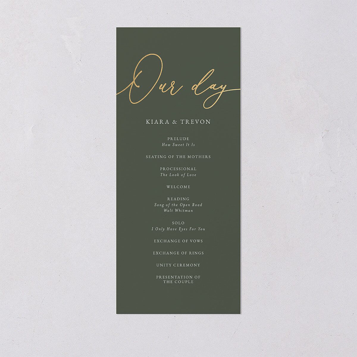 Romantic Photo Wedding Programs Gold Hunter Green Signature
