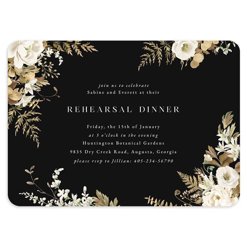 Floral Fern Frame Rehearsal Dinner Invitations Charcoal Signature Blank Rounded