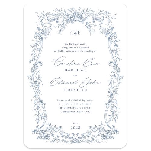 Antique Victorian Botanical Wedding Invitations Dusty Blue Signature Blank No Rounded