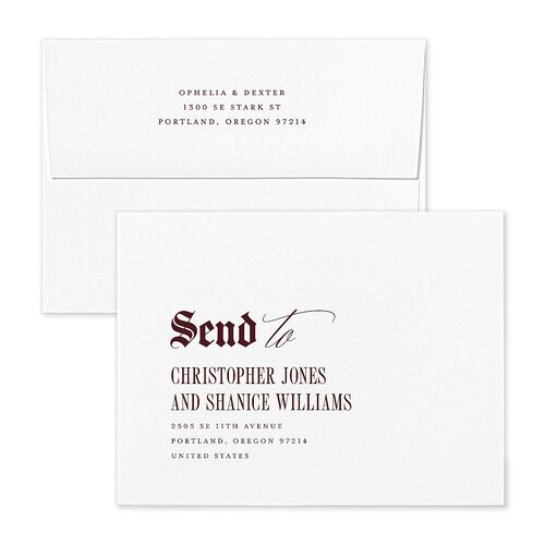Til Death Gothic Photo Save the Date Magnet Envelopes Kraft Burgundy Both Recipient and Return Addresses Signature Standard