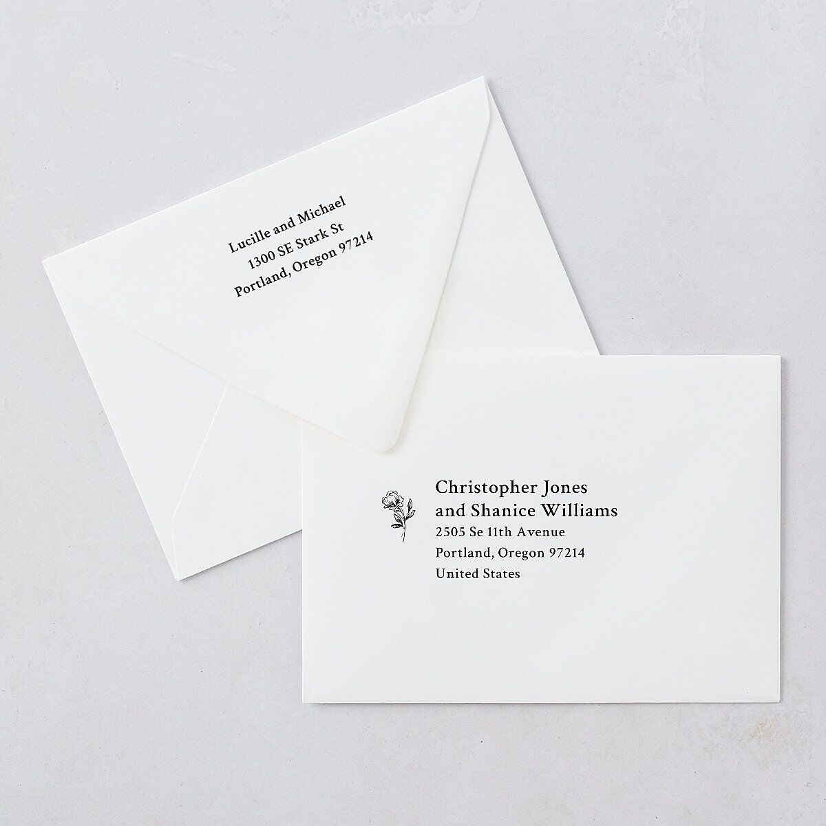 Elegant Typography Save The Date Card Euro Envelopes White Cotton Both Recipient and Return Addresses Luxe Signature