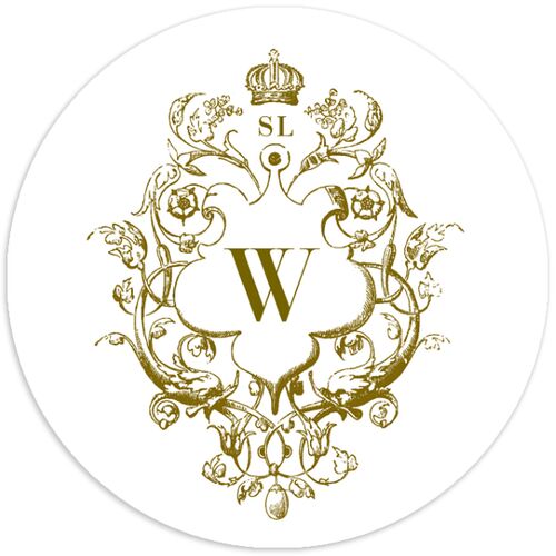 Ornate Vintage Crest Wedding Stickers Umber Circle